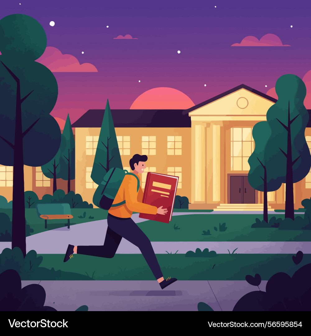 Student running late to class with book Vector Image