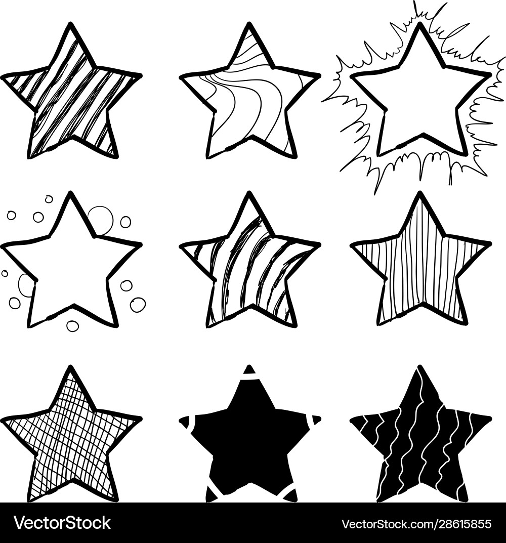 Collection hand drawn stars in doodle style Collection hand drawn stars in doodle style vector image