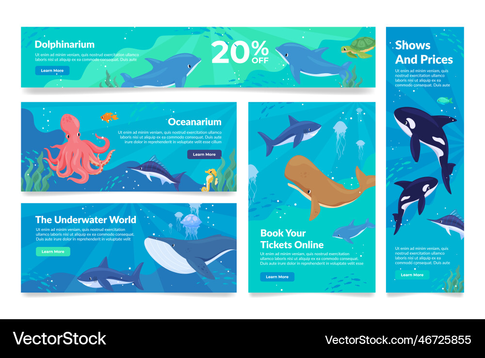 Oceanarium landing page internet banner poster vector image