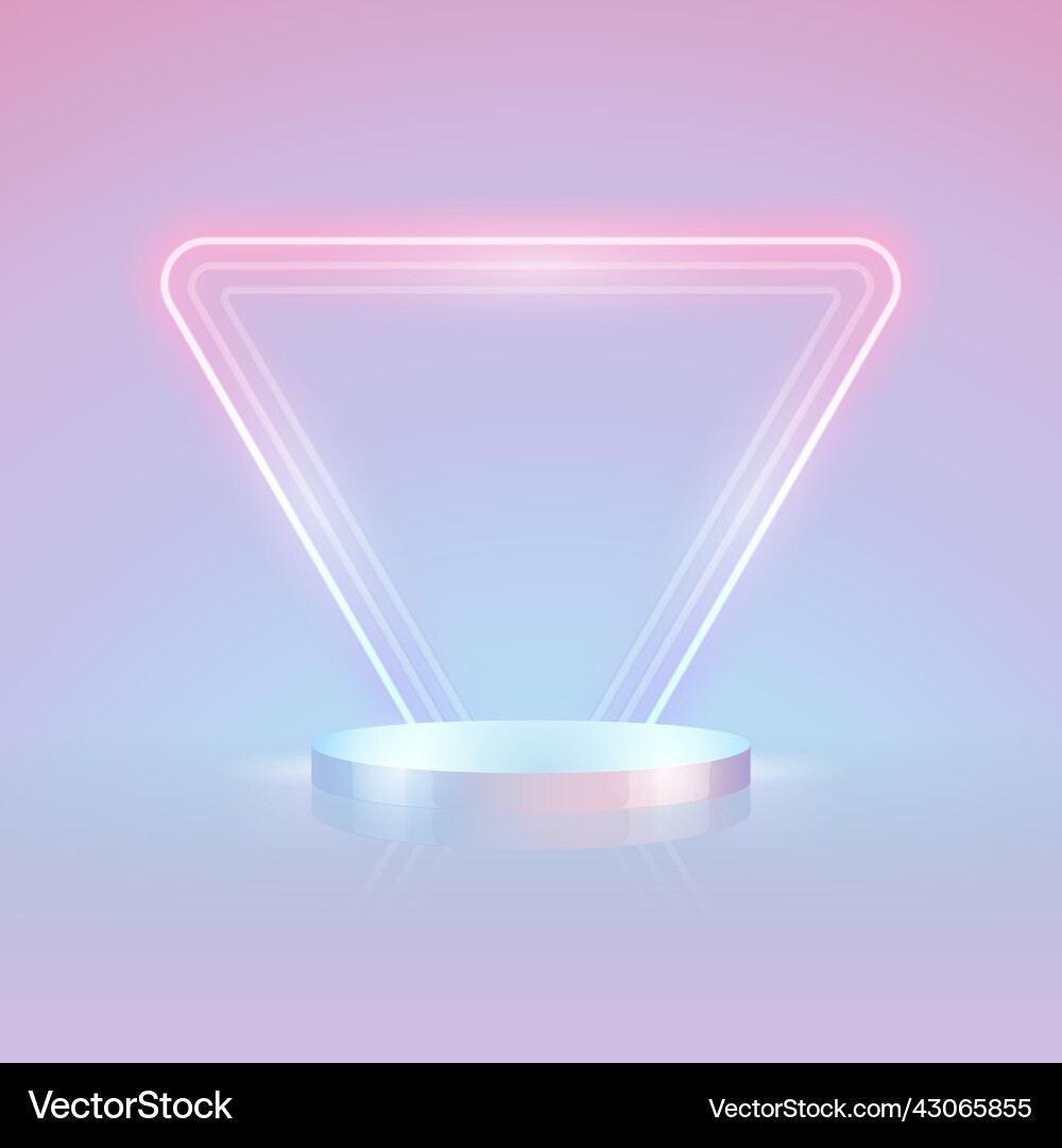 Podium with light triangular neon frame Podium with light triangular neon frame vector image