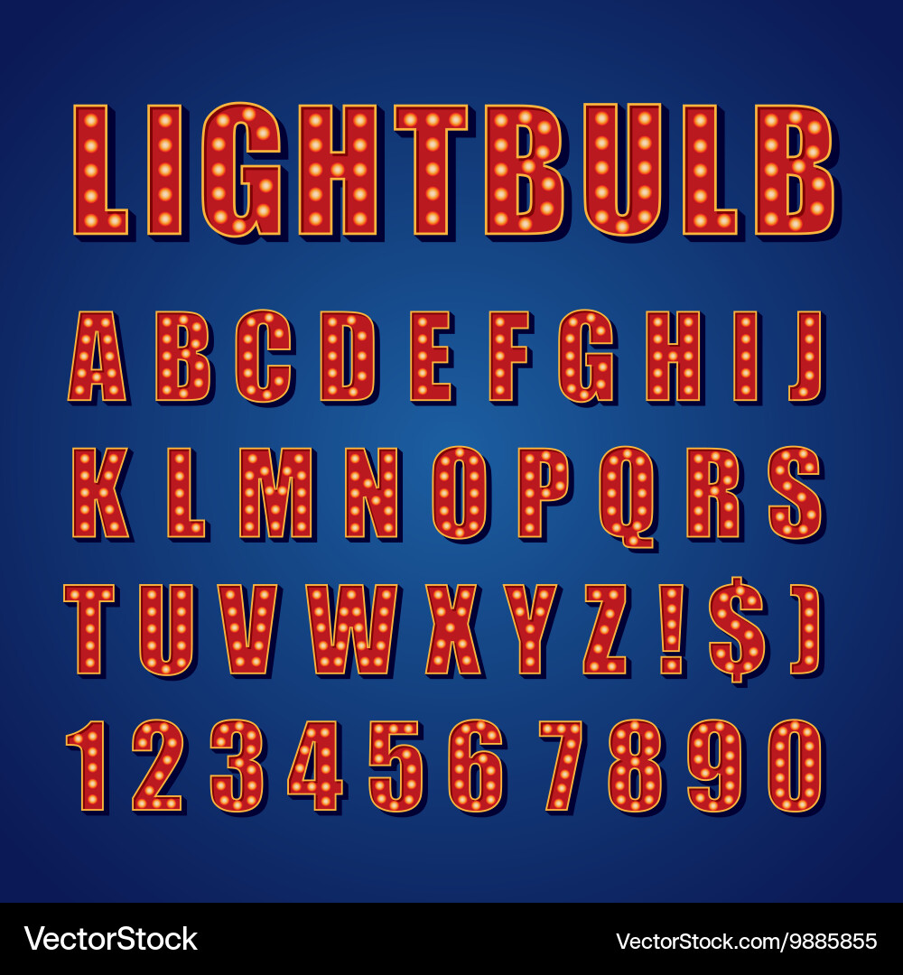Retro Lightbulb Font - Alphabet Letters Vector Image