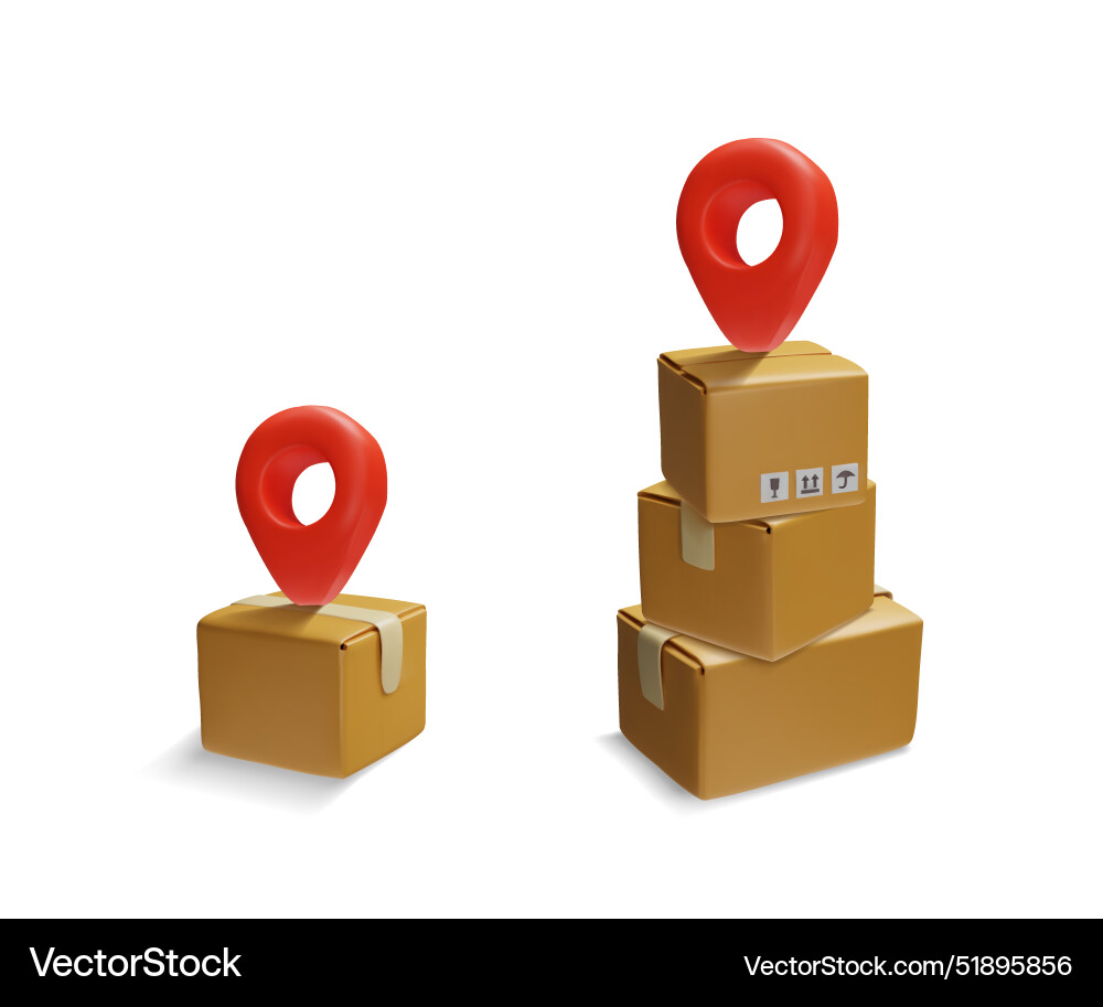 3d set of cardboard boxes with geolocation 3d set of cardboard boxes with geolocation Vector Image