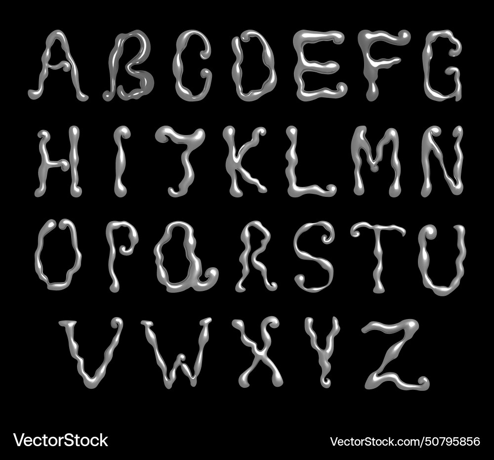 Alphabet in y2k style with chrome effect Alphabet in y2k style with chrome effect vector image