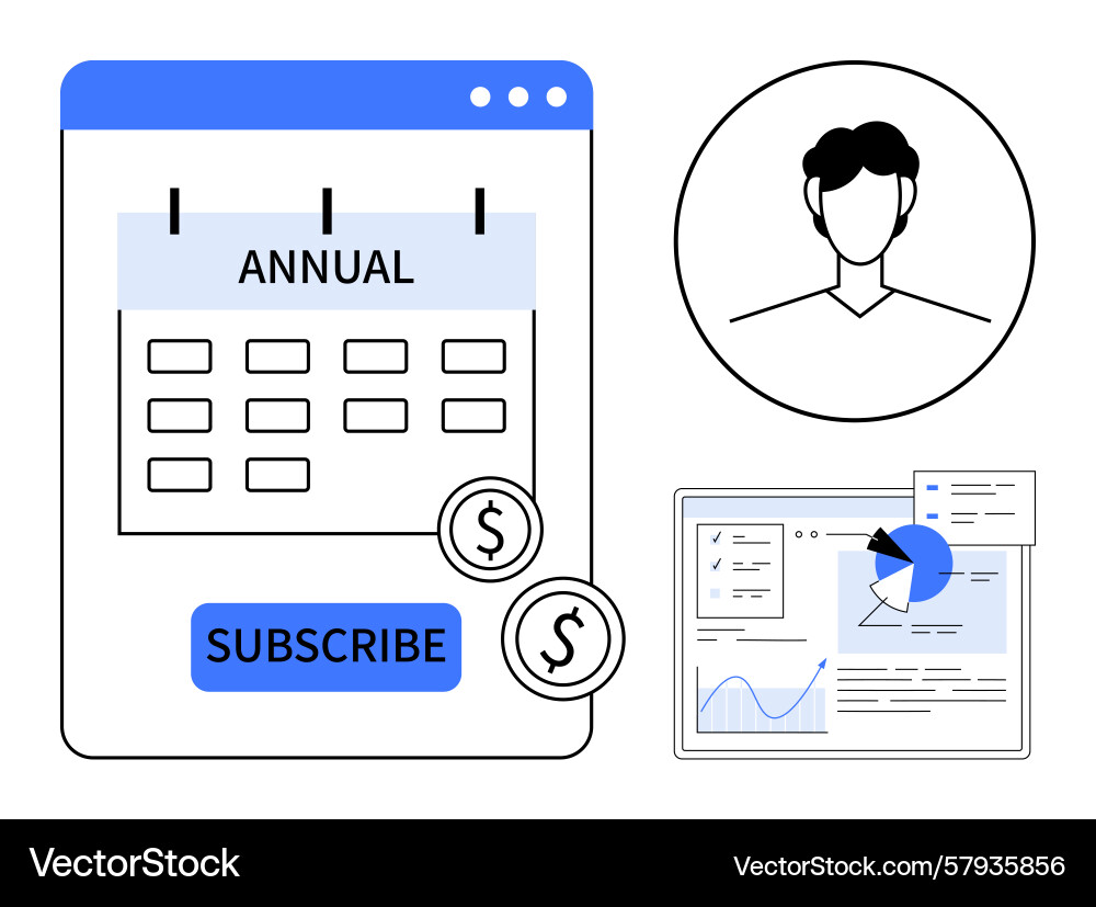 Annual subscription dashboard with user profile Annual subscription dashboard with user profile Vector Image
