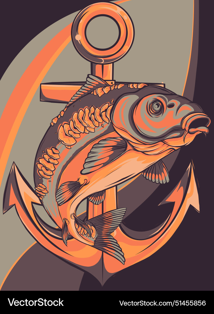 Carp fish with anchor Royalty Free Vector Image