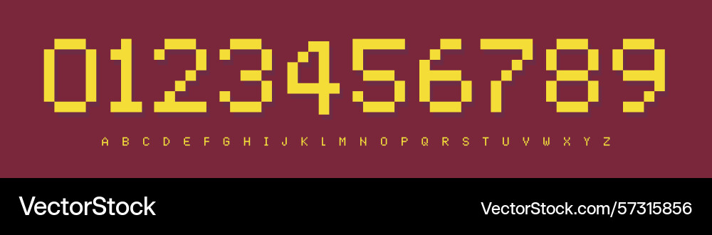 Pixel alphabet number font in retro 8-bit style Pixel alphabet number font in retro 8-bit style Vector Image