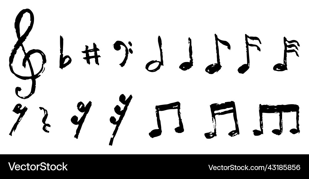 Set of hand drawn music note doodle isolated vector image