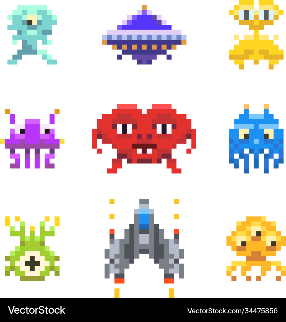 Space invaders game enemies in pixel art style vector image