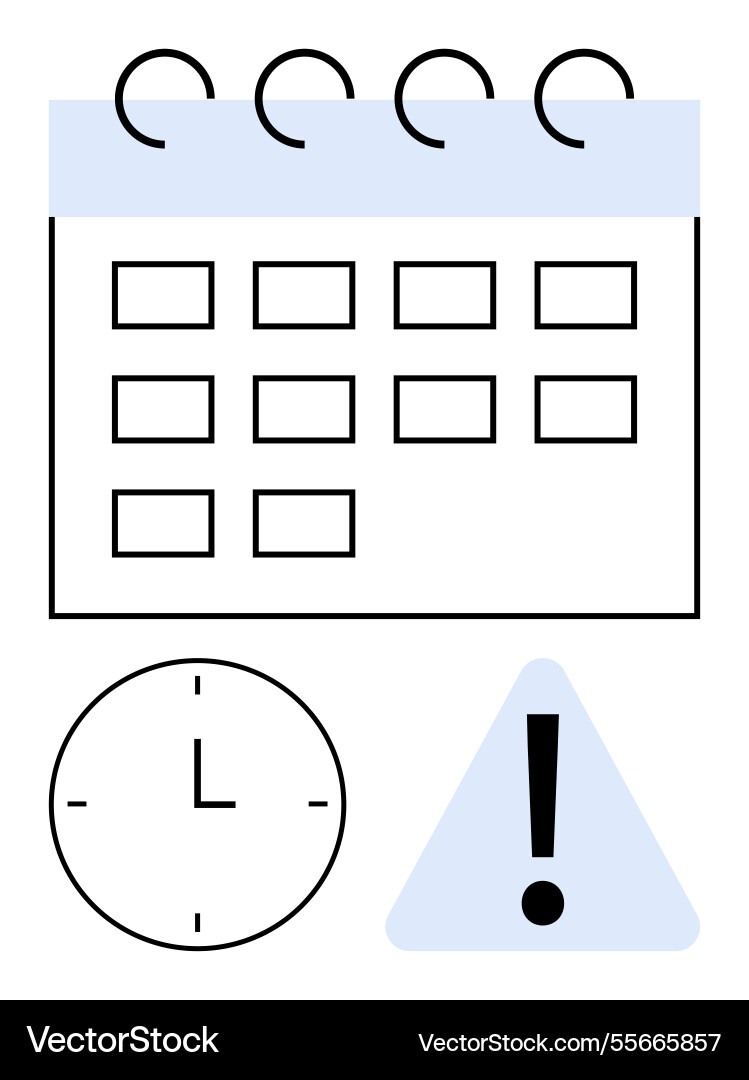 Calendar with clock and alert symbol representing Calendar with clock and alert symbol representing Vector Image