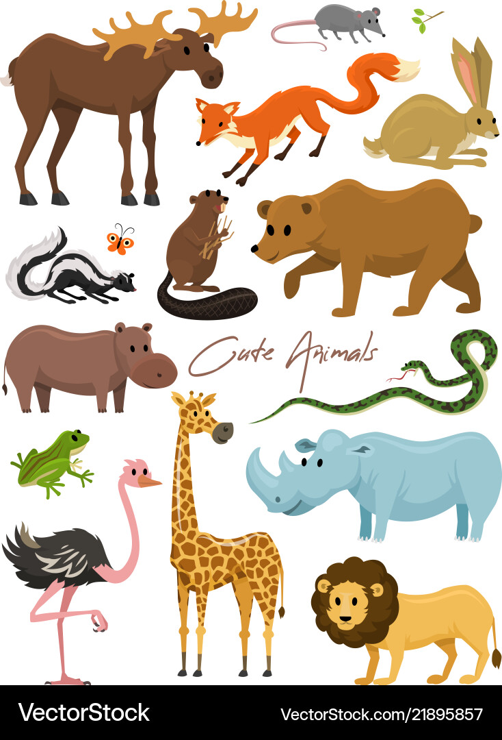 Cute animals for baby wild giraffe moose camel Cute animals for baby wild giraffe moose camel vector image