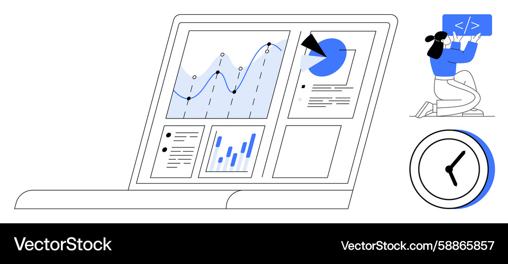 Data analysis on laptop with graphs developer Data analysis on laptop with graphs developer Vector Image
