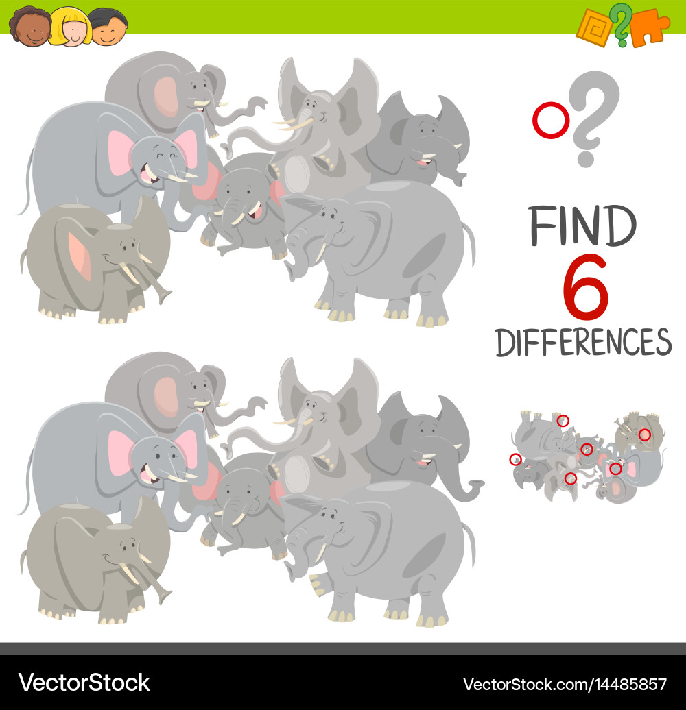 Differences game with elephants vector image