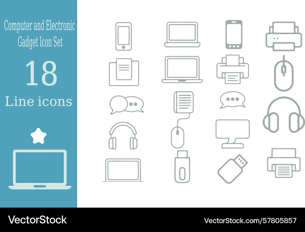 Gray line icons of computer gadgets including Vector Image