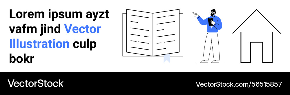 Man presenting open book next to text Vector Image