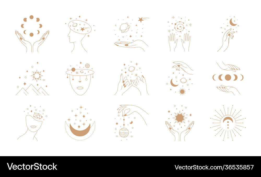 Mystic astrology hand drawn magic vintage signs Mystic astrology hand drawn magic vintage signs vector image