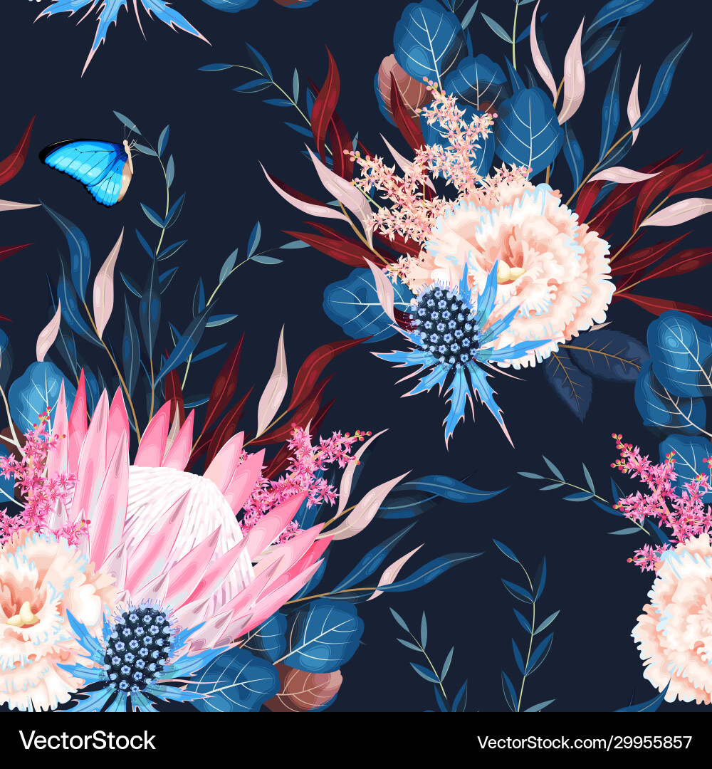 Seamless pattern with flowers and greenery Vector Image