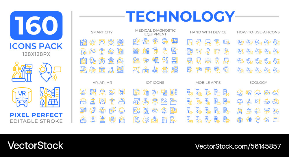 Technology two color line icons set collection Technology two color line icons set collection vector image