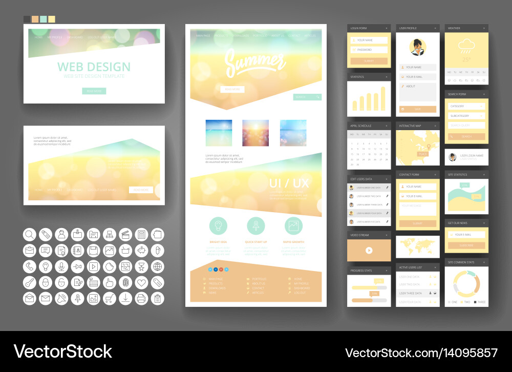 Website design template and interface elements vector image