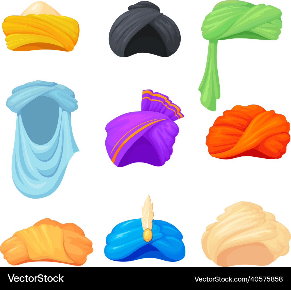 Arabic turban set indian traditional hats india Arabic turban set indian traditional hats india vector image