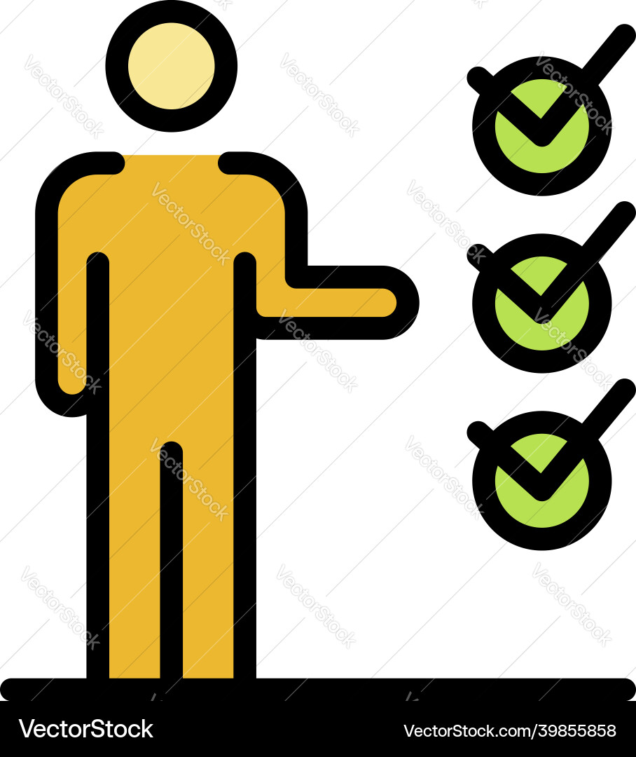 Man points to checkboxes icon color outline Man points to checkboxes icon color outline vector image