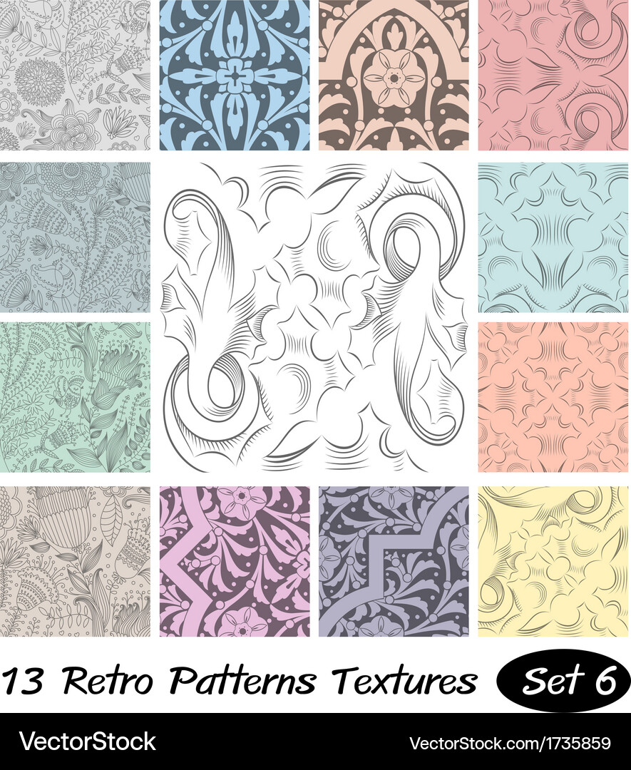 13 retro patterns textures set 6 Vector Image