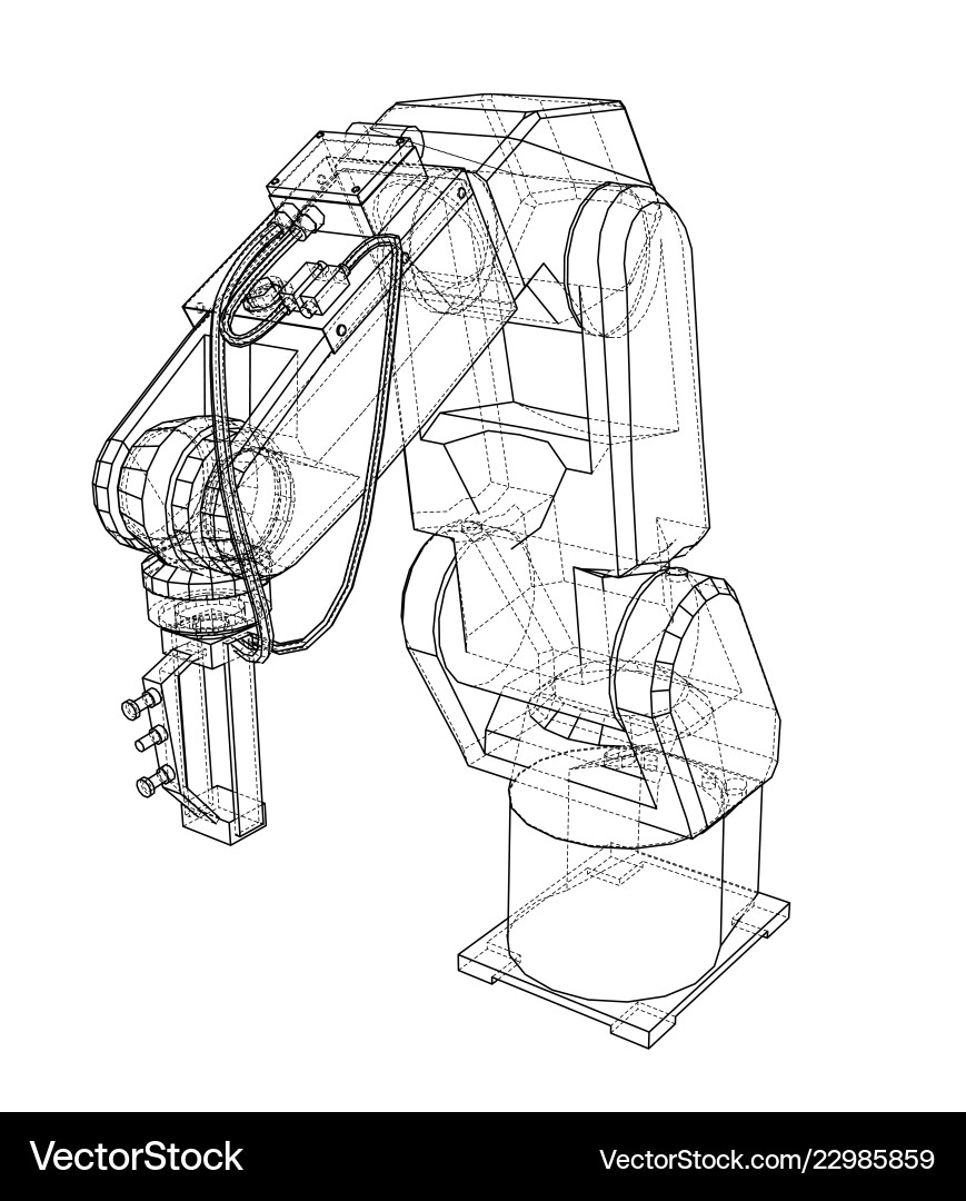 3d outline robotic arm rendering of vector image