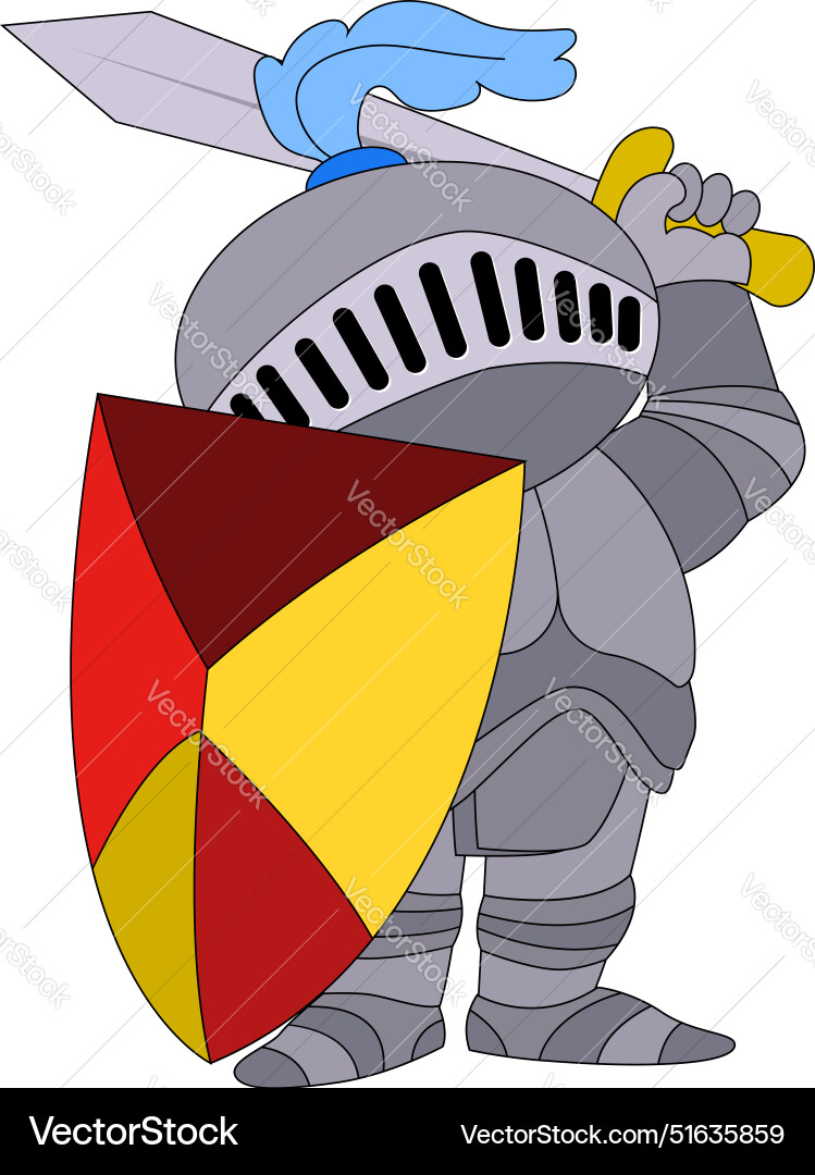 Brave knight holding sword and shield protecting Brave knight holding sword and shield protecting vector image