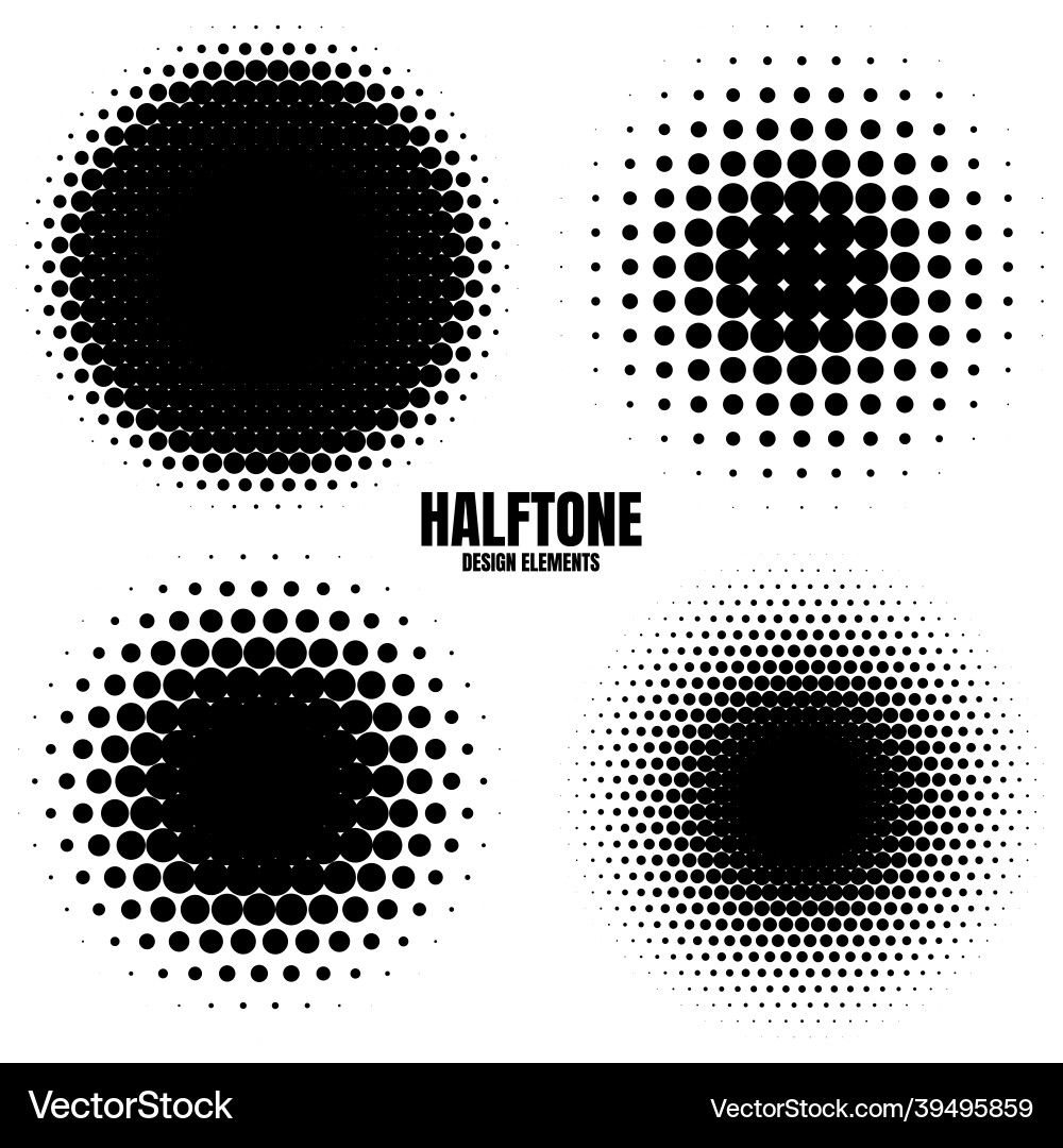Circle halftone design elements with black dots Circle halftone design elements with black dots vector image