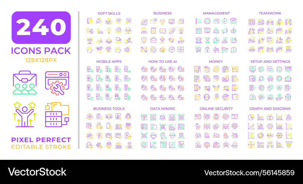Digital business two color line icons set Digital business two color line icons set vector image