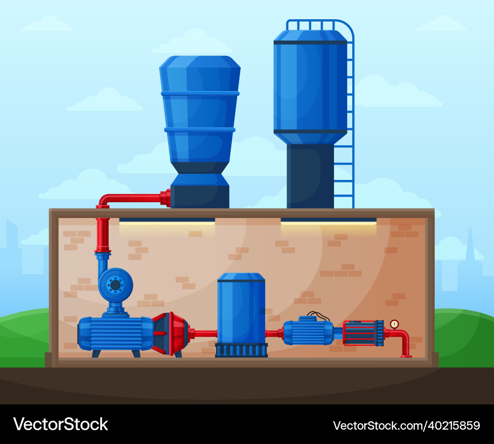 Industrial water pump station pumping vector image