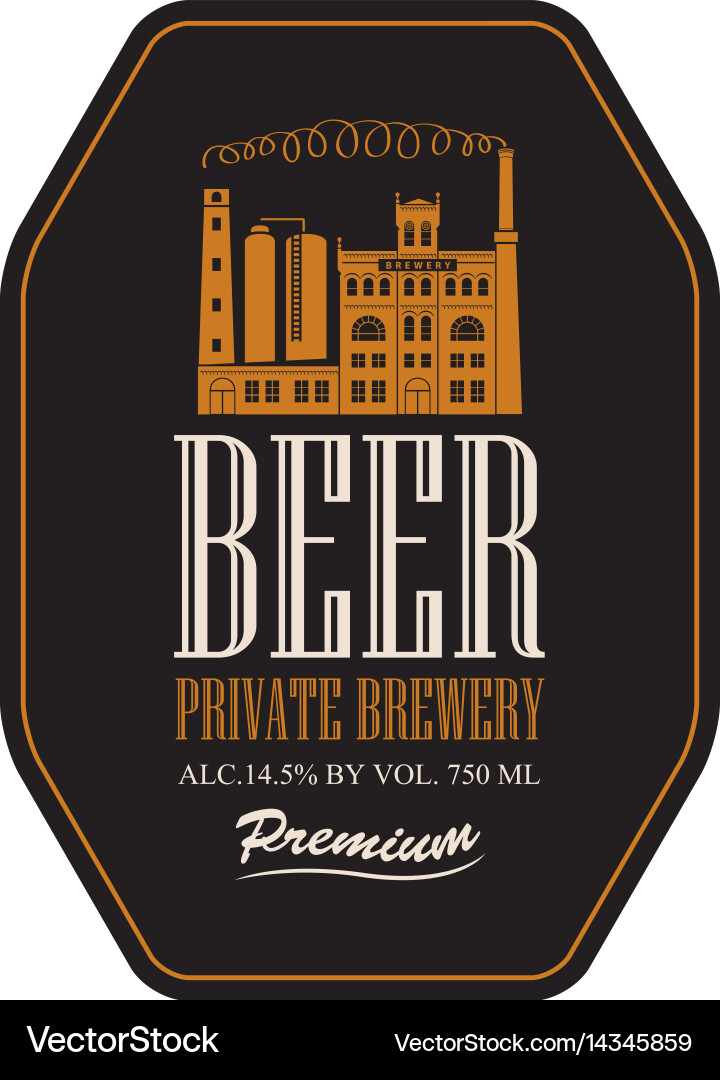 Label for beer with image of brewery building Vector Image
