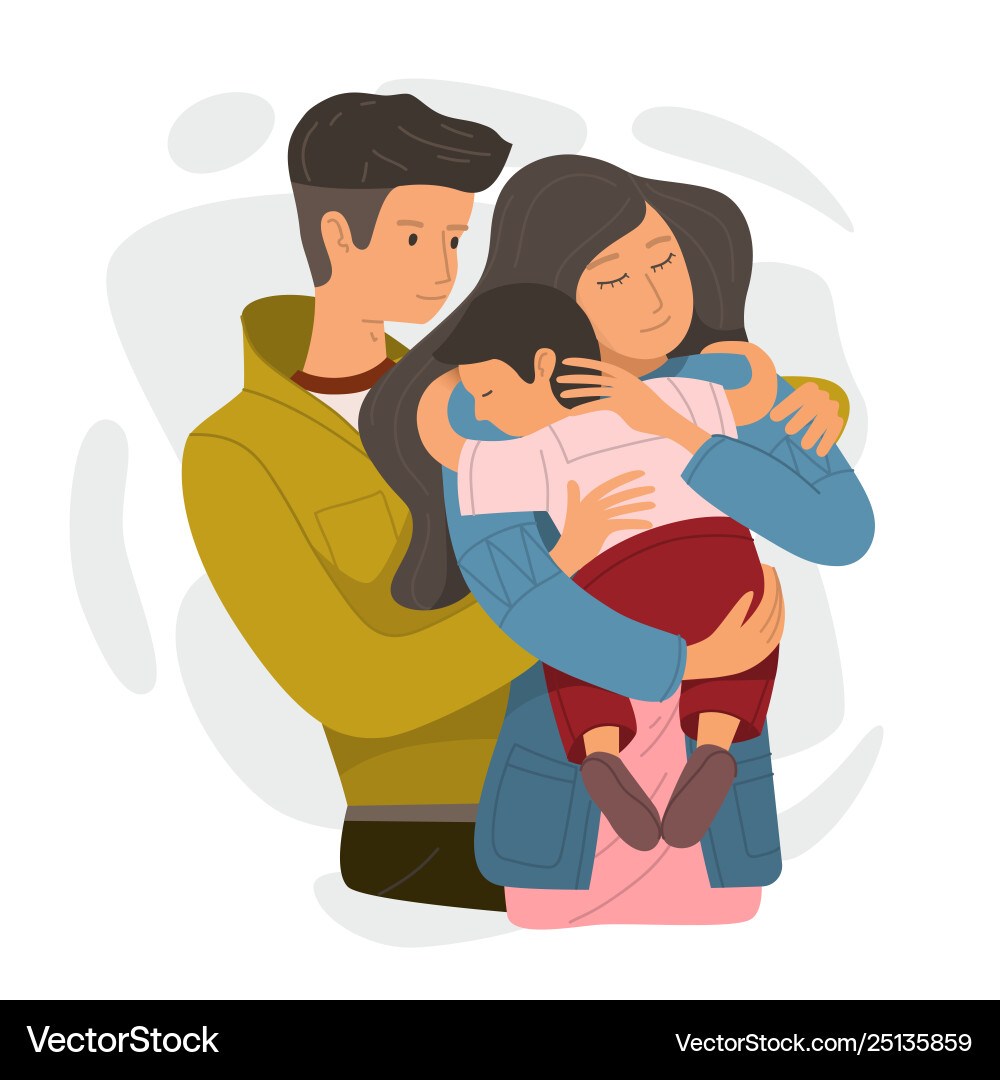 Mom and dad hugging their son Royalty Free Vector Image