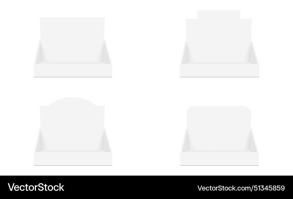 Set of four cardboard counter display boxes mockup vector image