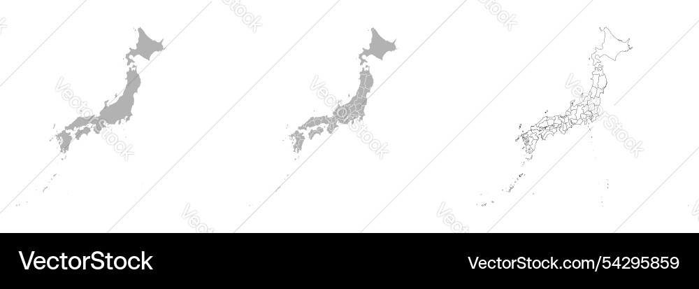 Set of japan maps with main map and regional Vector Image
