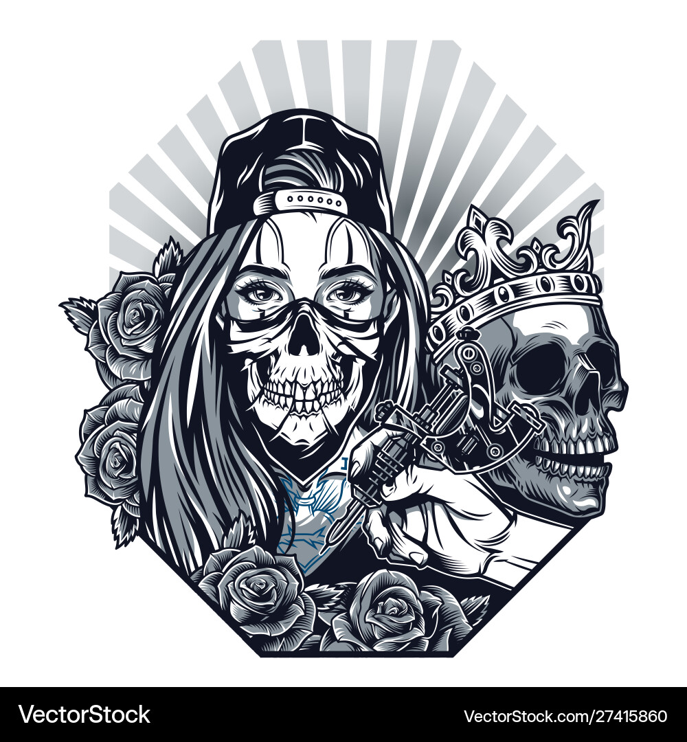 Chicano Skull Tattoo Vector Image