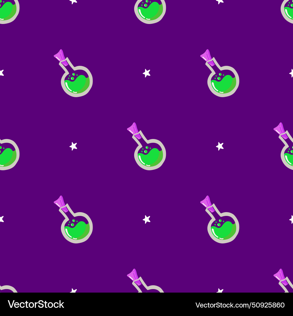 Simple seamless pattern with bottle of potion Simple seamless pattern with bottle of potion Vector Image