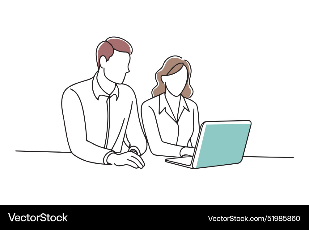 Two individuals collaborating on a computer Vector Image