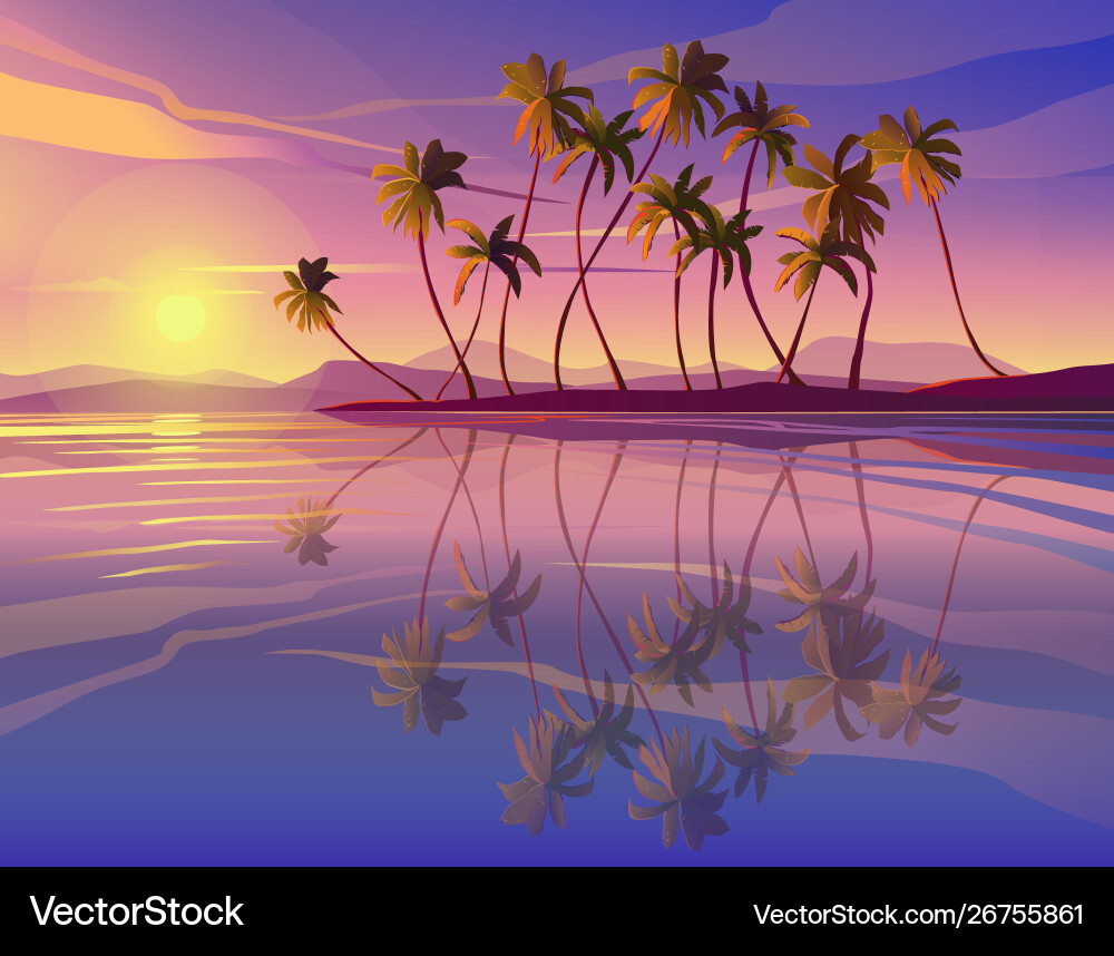 Beautiful seaside sunset decline ocean palm Beautiful seaside sunset decline ocean palm vector image