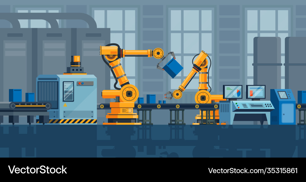 Factory interior manufacturing conveyor indoors Vector Image