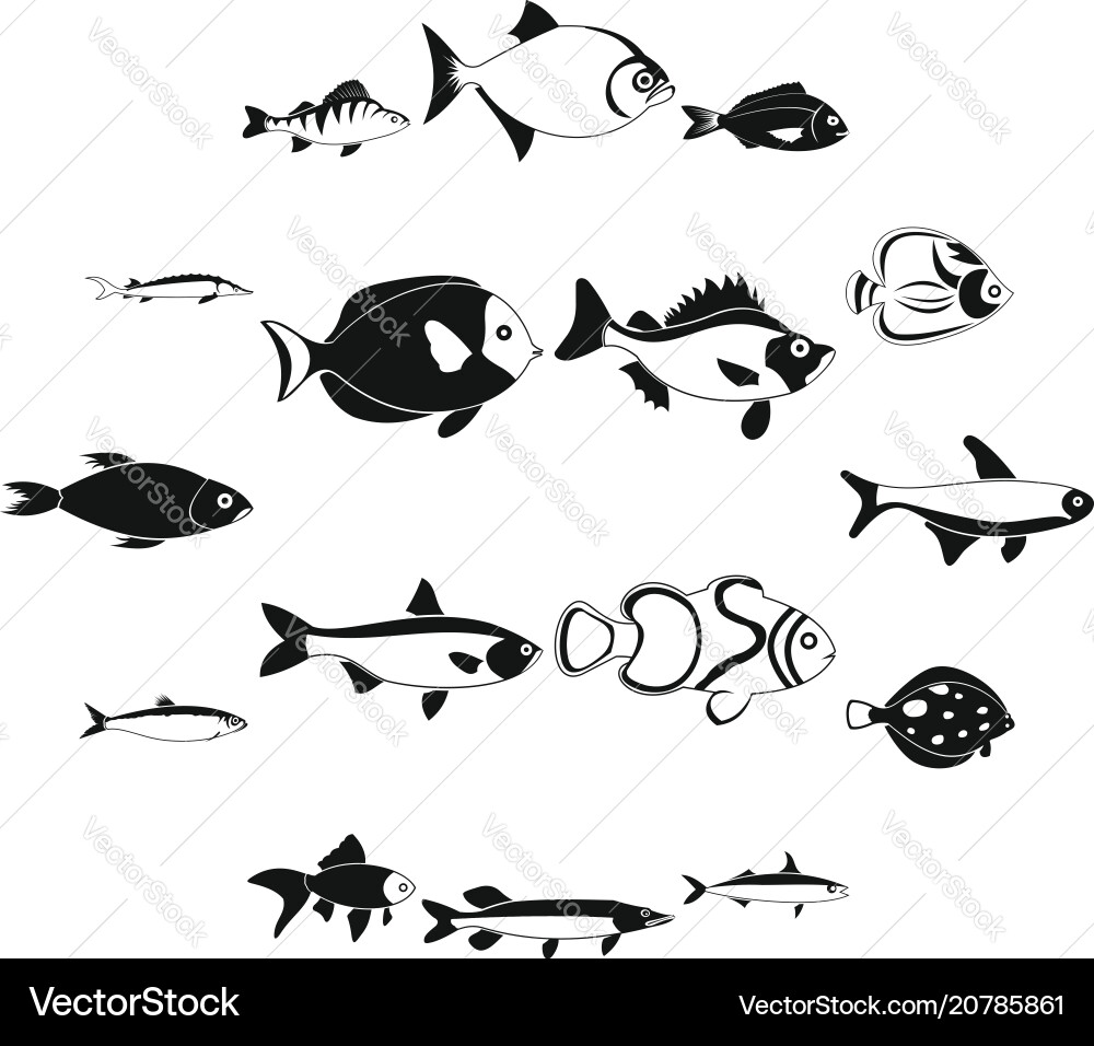 Fish icons set simple style Fish icons set simple style vector image