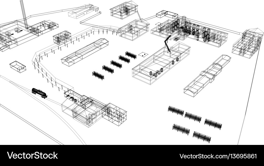 Industrial Building Wireframe Vector Image