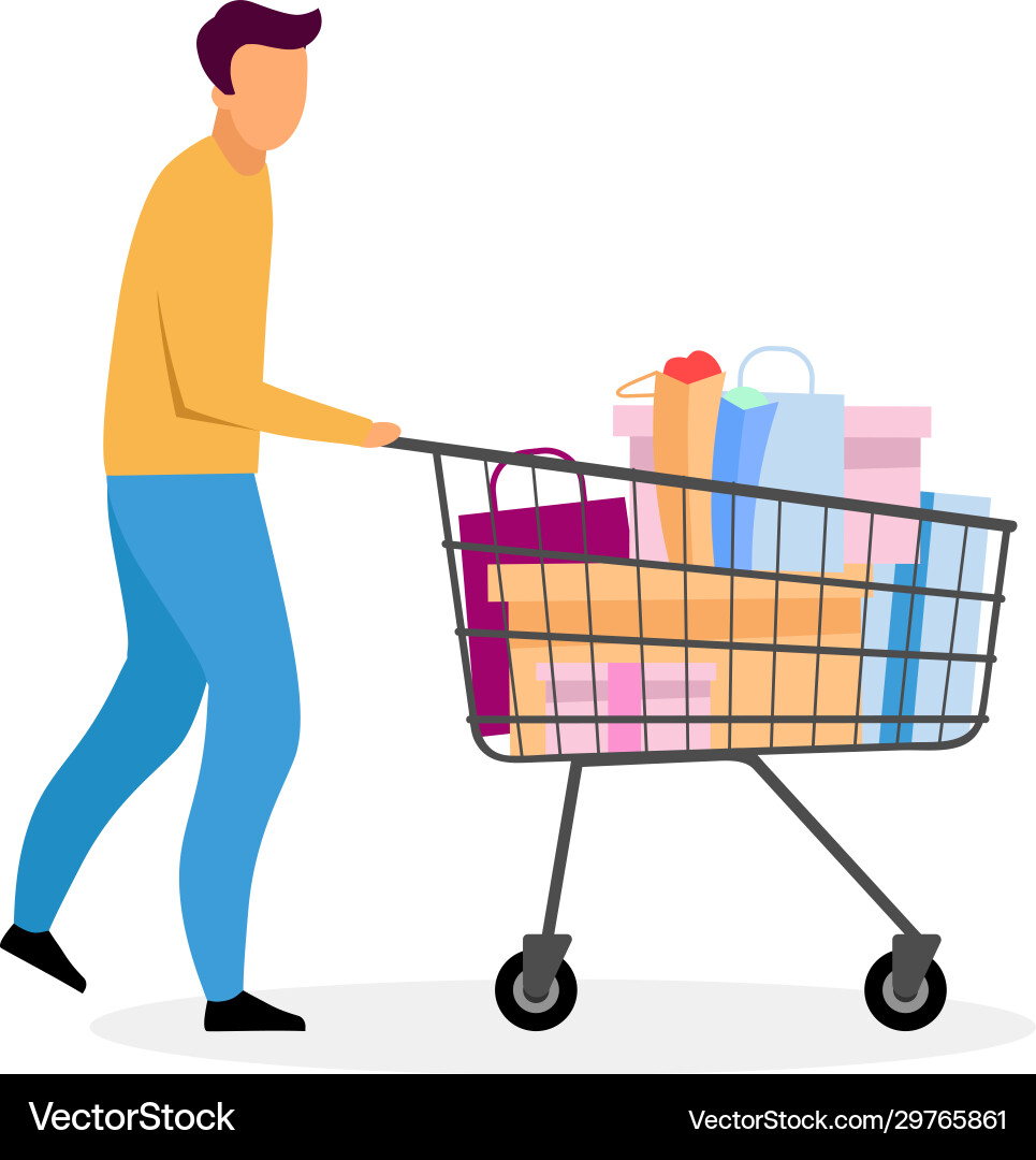 Man with Shopping Cart - Retail Purchase Vector Image