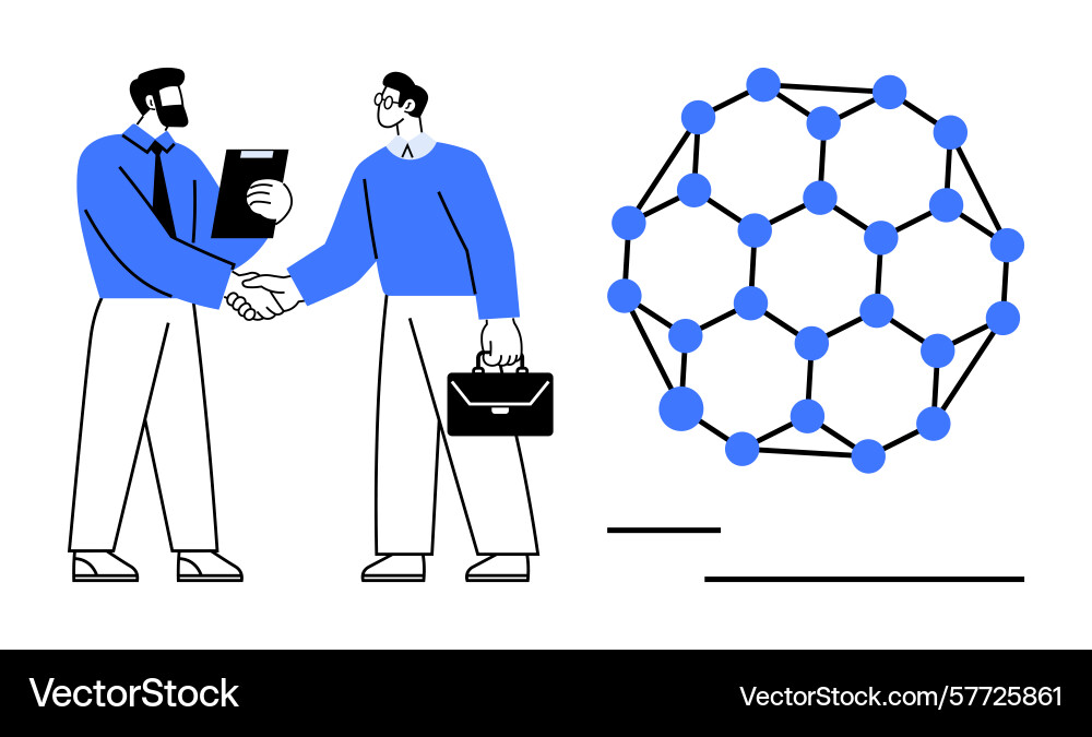 Professionals shaking hands with network structure Vector Image