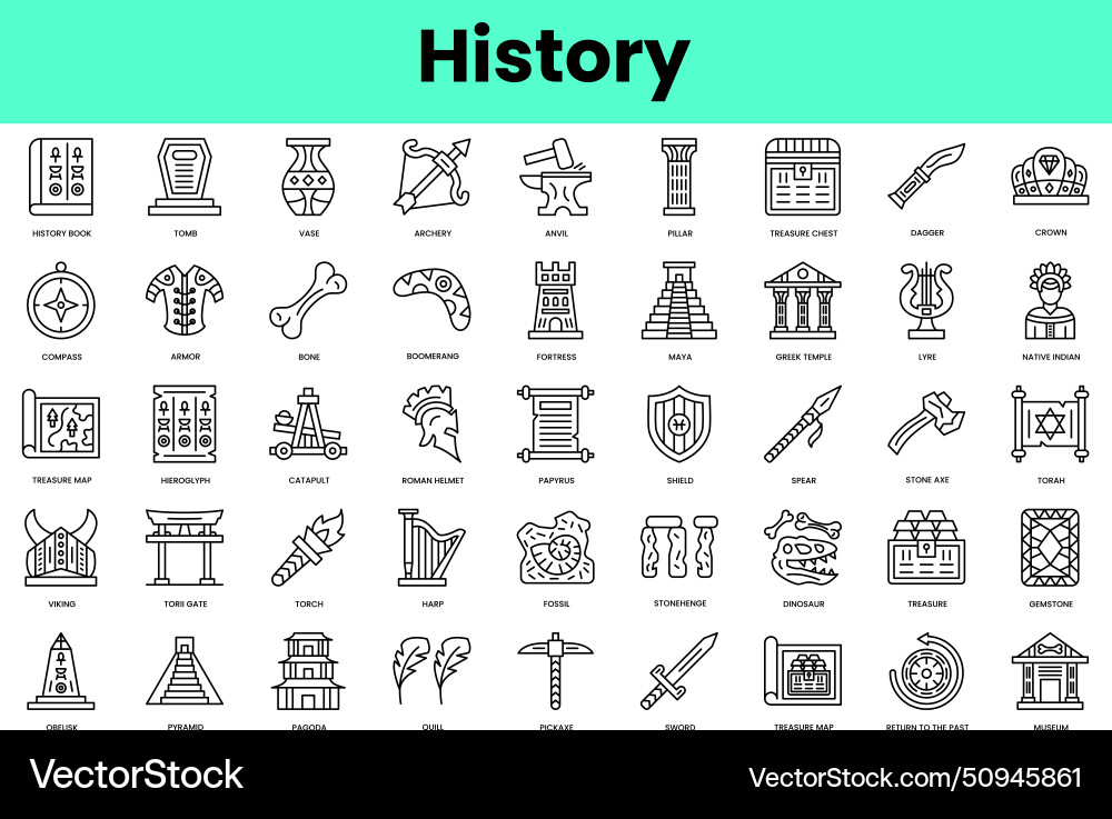 Set of history icons linear style icon bundle Set of history icons linear style icon bundle vector image