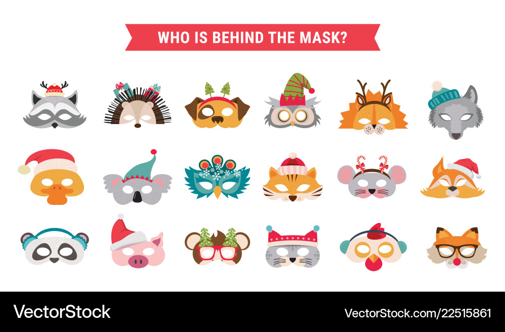Winter Animal Masks & Christmas Props Vector Image