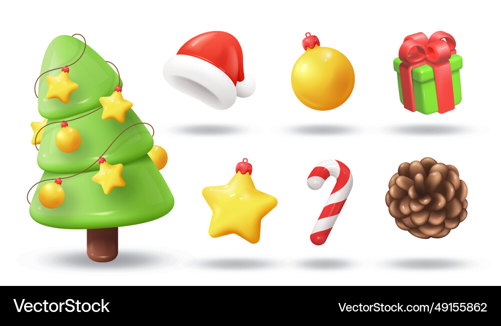 3d neue Jahr Icons fröhlich Weihnachten Objekte fir 3d neue Jahr Icons fröhlich Weihnachten Objekte fir vektorbild