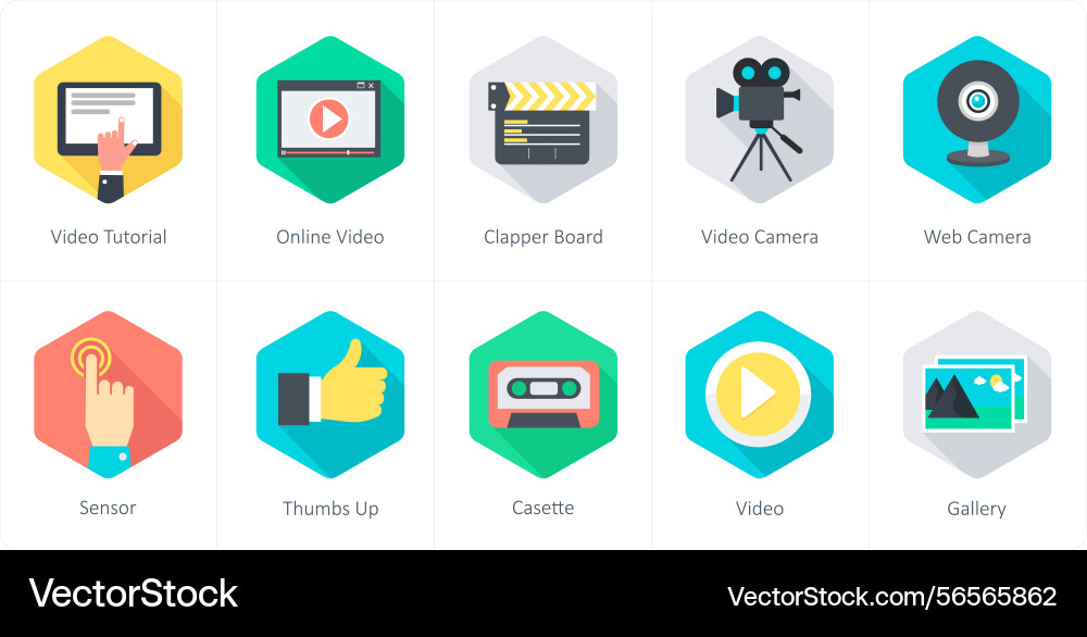 A set of 10 communication icons as video tutorial vector image