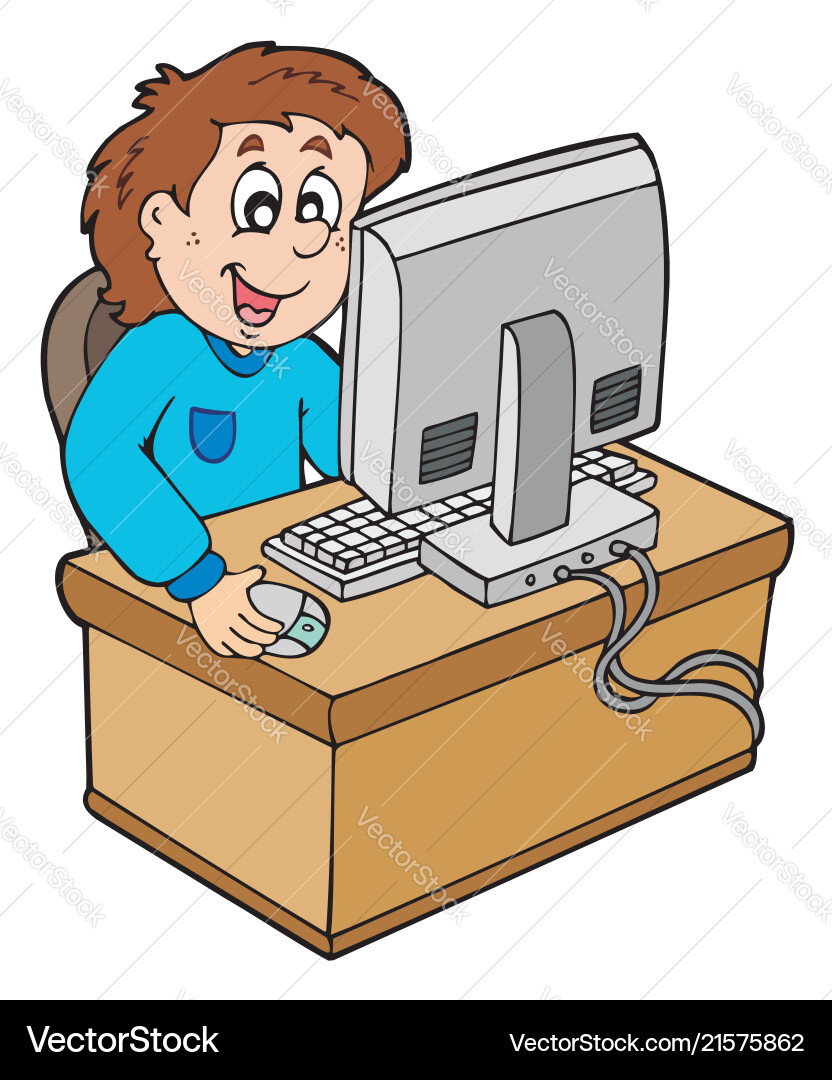 Boy Using Computer Vector Image