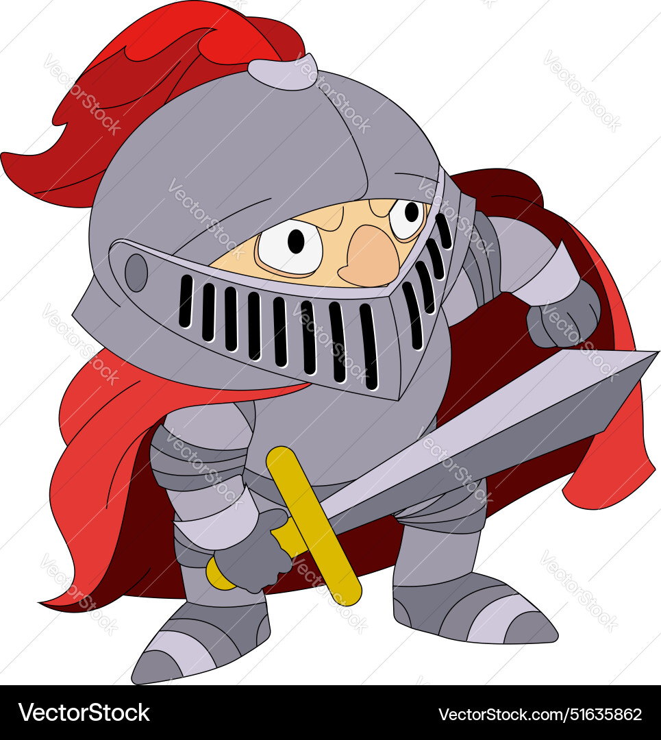 Cartoon knight character holding sword and wearing Cartoon knight character holding sword and wearing vector image