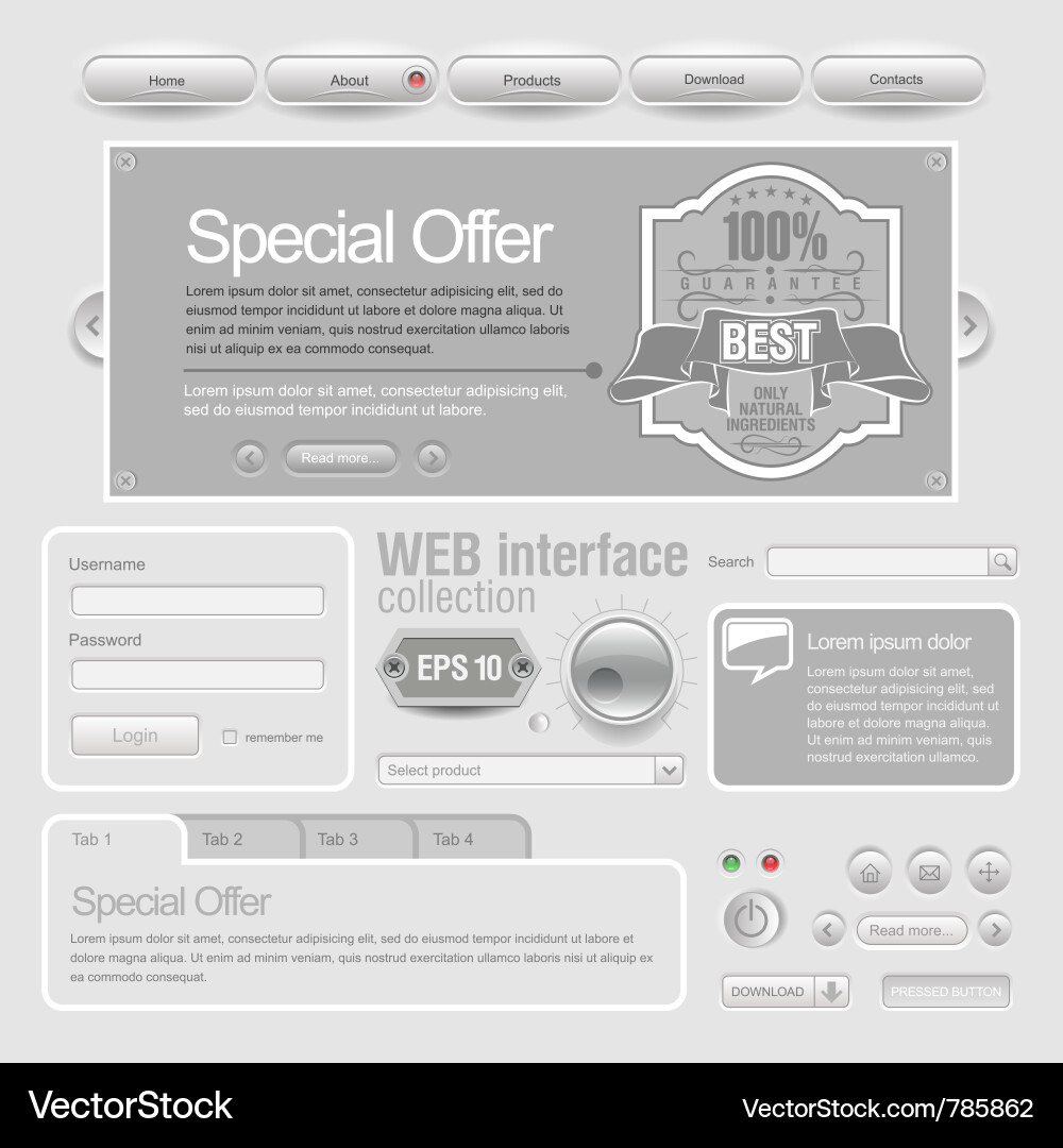 Modern Web UI Elements - Gray Palette vector image